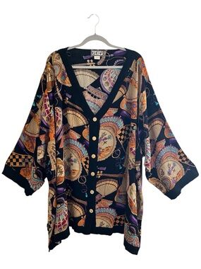 B.O.P Women’s Vintage Inspired Oversized Cardigan Blouse Rayon Size 5X {Flawed}